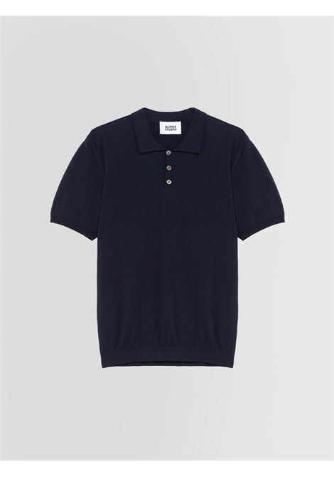 Alpha Studio polo in crepe di cotone blu con tre bottoni ALPHA STUDIO | Polo | AU-5043B1001